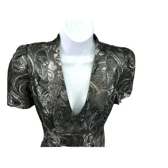 French Connection Art Deco Metallic Dress Silver Deep V Cocktail Party - Picture 14 of 16